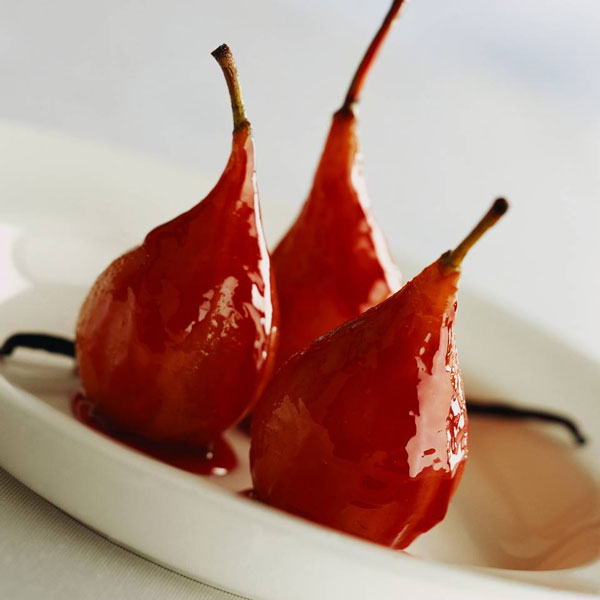 Red Raspberry Poached Pears