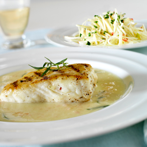 Grilled Halibut with Green Apple Beurre Blanc