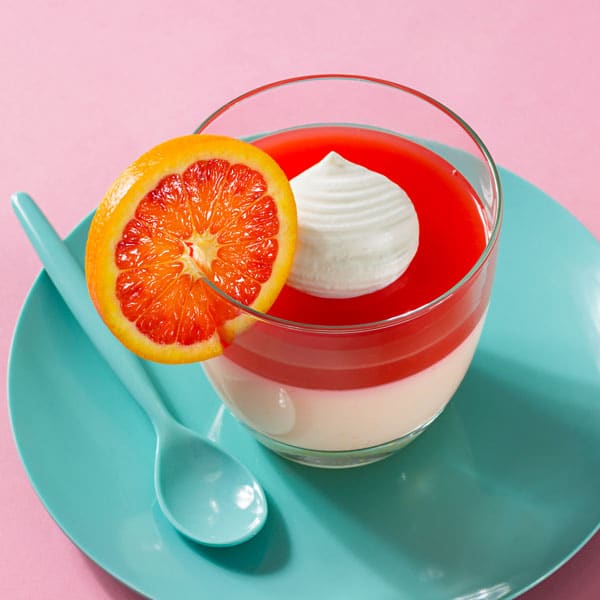 Butterscotch Pudding with Blood Orange Gelee and Coconut Cream