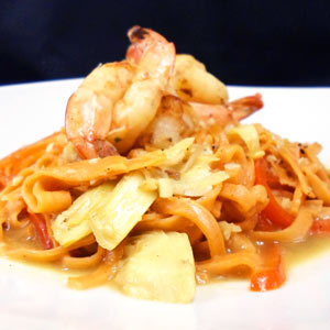 Thai Basil & Black Pepper Linguine with Grilled Shrimp