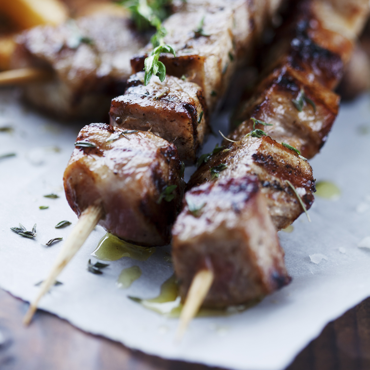 Grilled Beef Brochette with Curried Green Apple Sauce