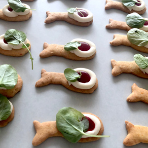 BBQ Chicken Shortbread, Raspberry-Sour Chipotle Jam and Camembert Frosting - The Perfect Puree of Napa Valley