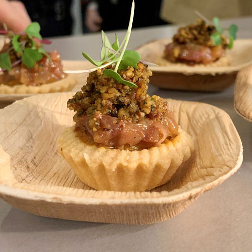 Rosemary Butternut Squash Tartlets with Roasted Grape & Caramelized Onion Spiced Tamarind Chutney and Herbed Pecan Crumble