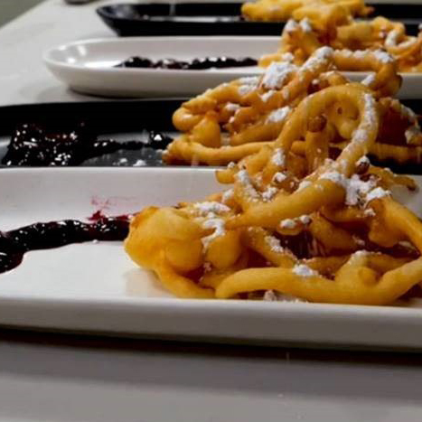 Funnel Cake with Fruit Compote