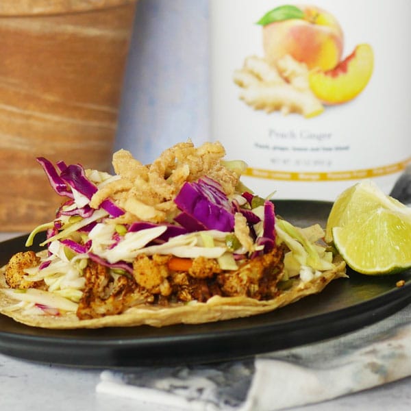 Afternoon Delight—Shareable Meals | Cauliflower Tacos with Peach Ginger Slaw by Pastry Chef Toni Roberts
