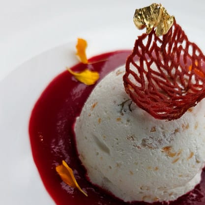 Nougat Glace with Red Raspberry Coulis