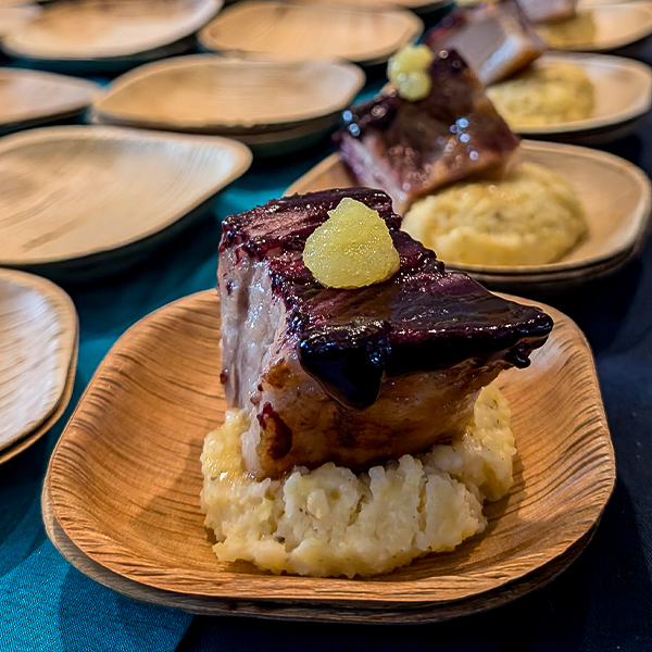 Whiskey Ginger Cured Pork Belly with Black Currant Glaze