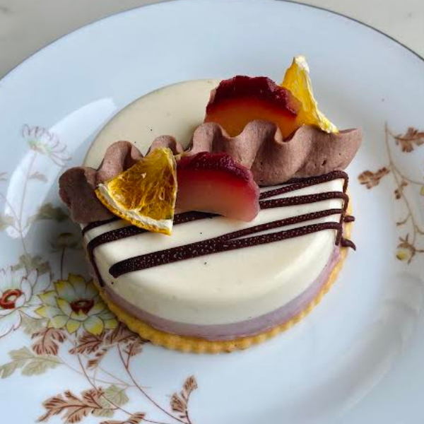 Poached Pear-Red Wine Mousse