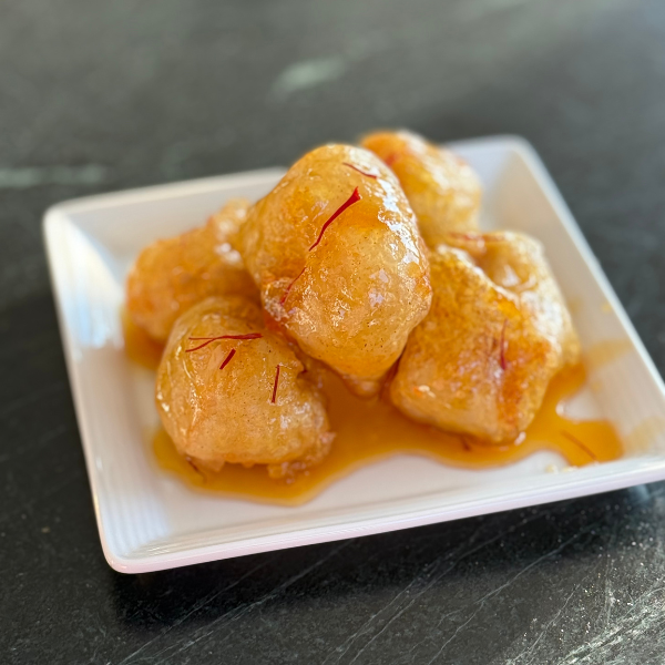 Beer Battered Tenders with Saffron–Honeysuckle Orange Blossom Glaze