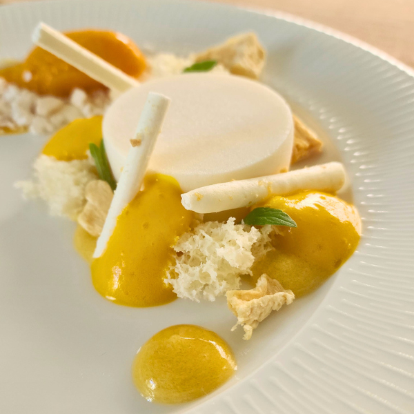 Soursop Panna Cotta with Passion Fruit and Pineapple